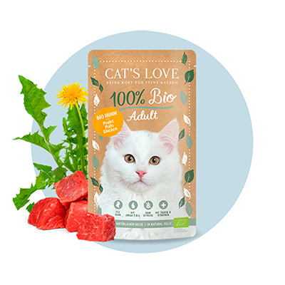 CAT'S LOVE Bio-Beutelhuhn mit Löwenzahn und Fleisch